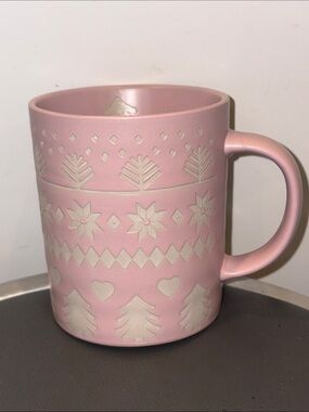 Prima Design Pink Trees Snowflakes Christmas 2023 Mug with Raised Pattern, 20 Oz
